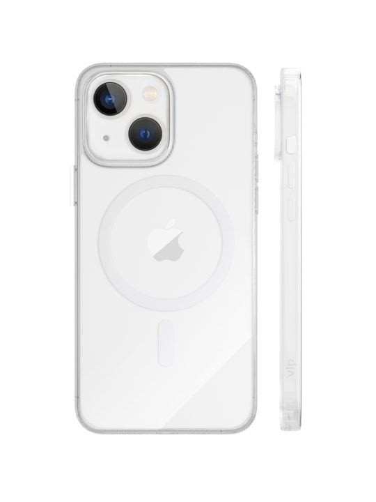 На фото изображено Чехол защитный VLP Crystal case с MagSafe для iPhone 14 Plus, прозрачный