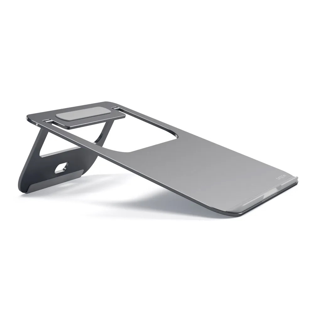 На фото изображено Подставка Satechi Aluminum Portable & Adjustable Laptop Stand для MacBook, серый космос