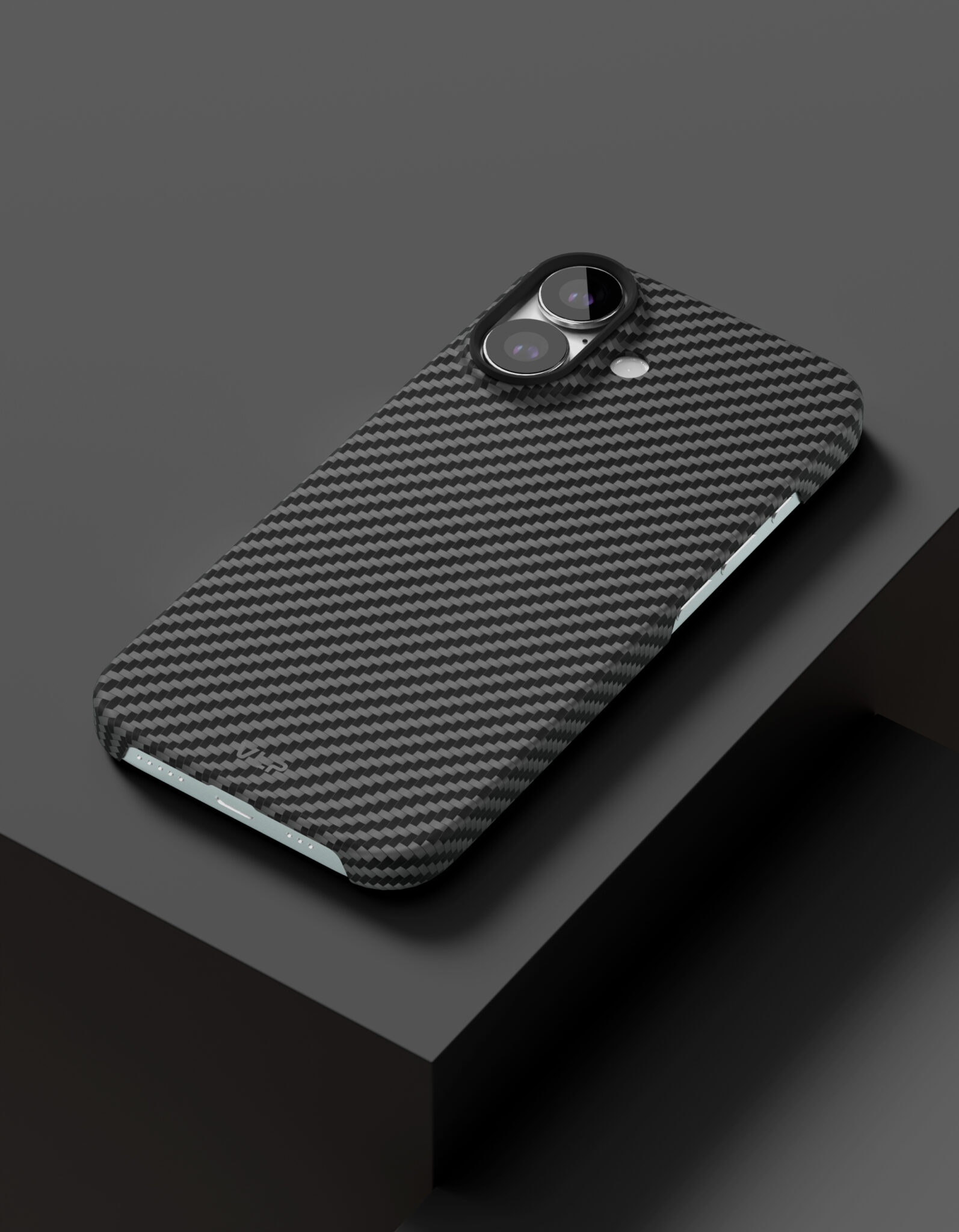 На фото изображено Чехол защитный VLP Kevlar Case с MagSafe для iPhone 17, черный