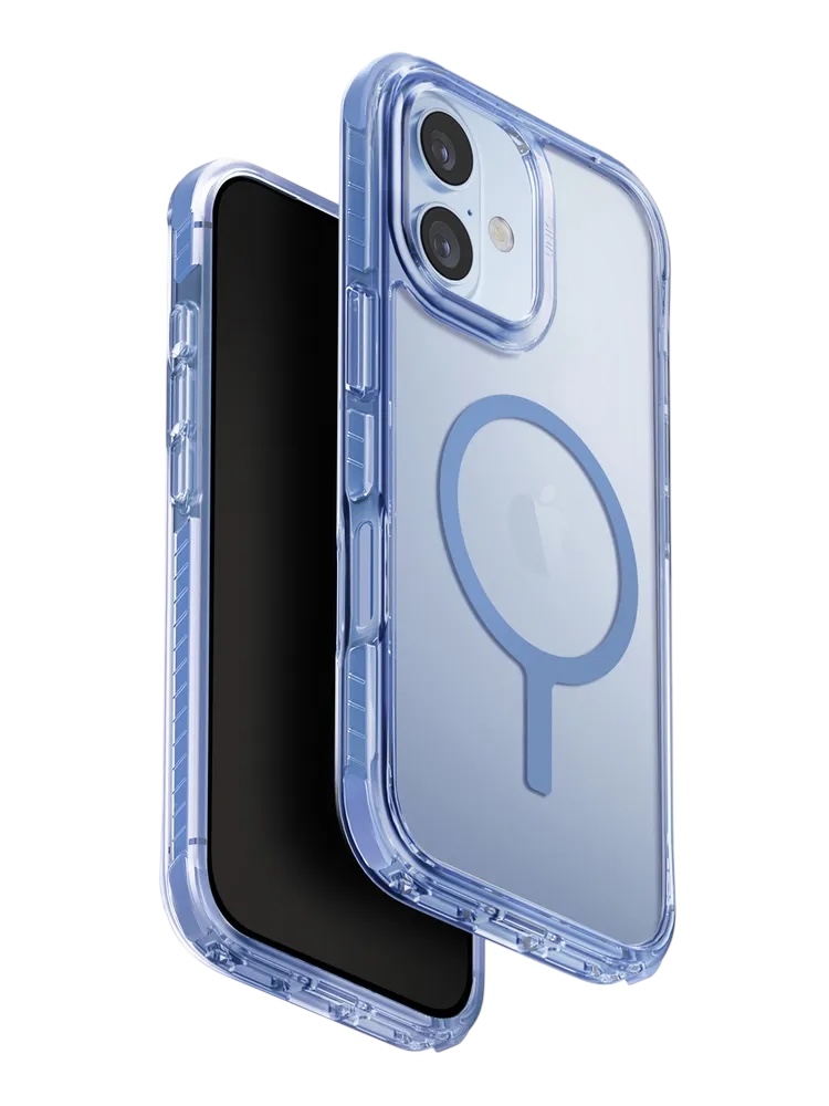 На фото изображено Чехол Uniq Combat MagSafe для iPhone 17, голубой