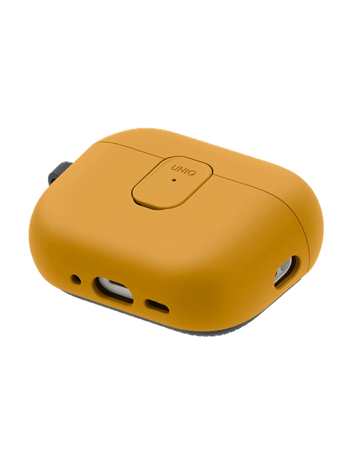 На фото изображено Чехол Uniq CLYDE Lock case для AirPods Pro 3, Racing Yellow/Dark Grey