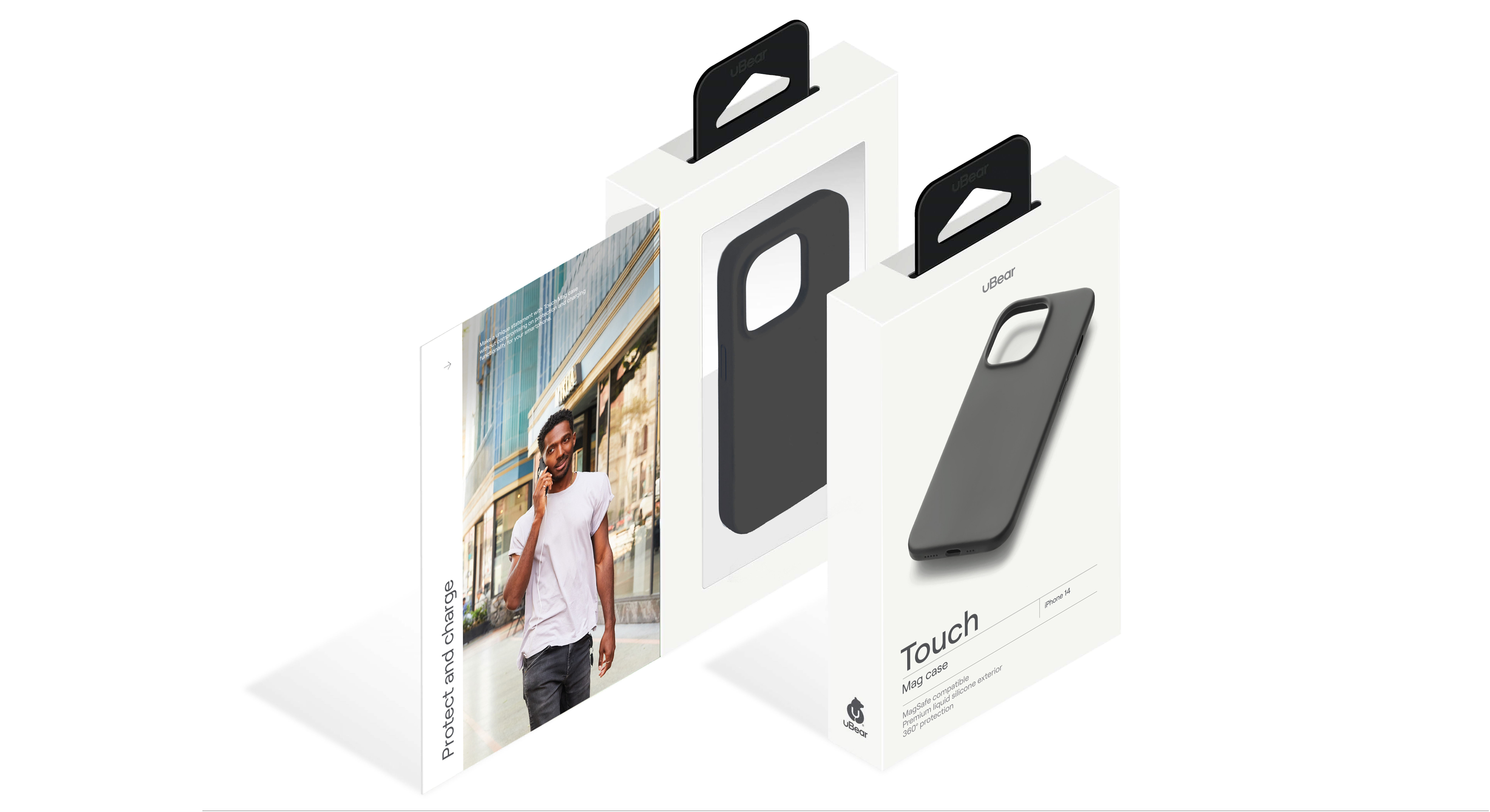На фото изображено Чехол защитный uBear Touch Mag Case для iPhone 14, чёрный