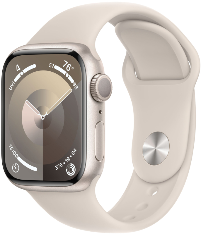 Apple Watch Series 9, 41 мм, корпус из алюминия цвета «Сияющая звезда», спортивный ремешок, размер M/L Apple Watch Series 9, 41 мм, корпус из алюминия цвета «Сияющая звезда», спортивный ремешок, размер M/L