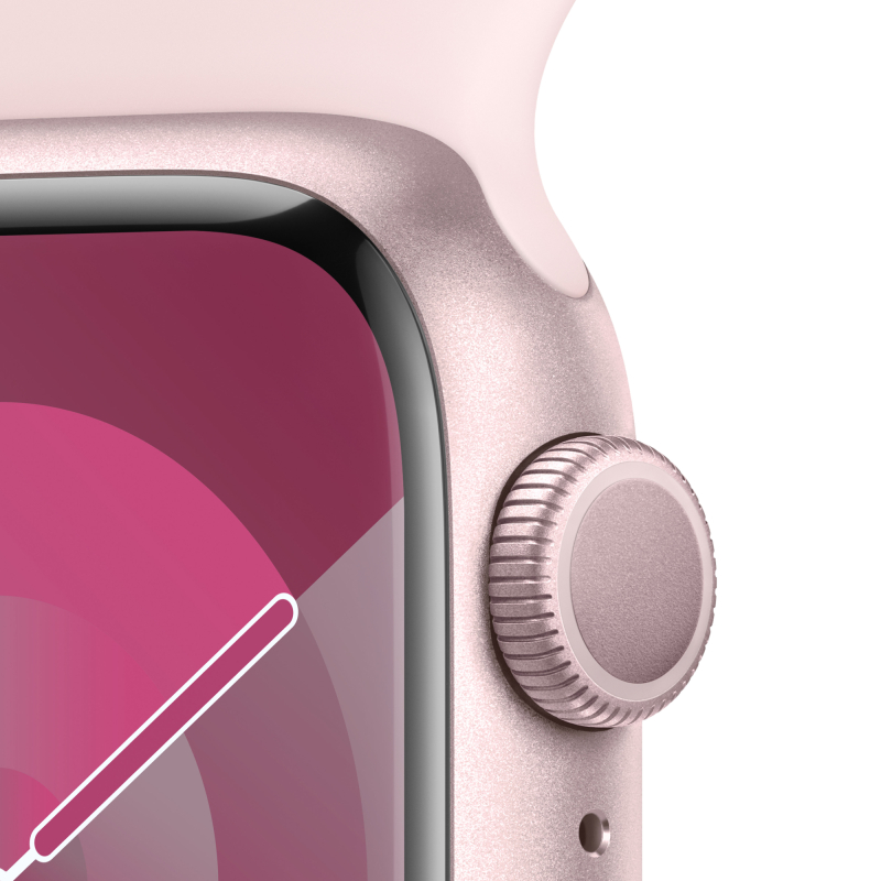 Apple Watch Series 9, 45 мм, корпус из алюминия цвета «Розовый», спортивный ремешок, размер S/M