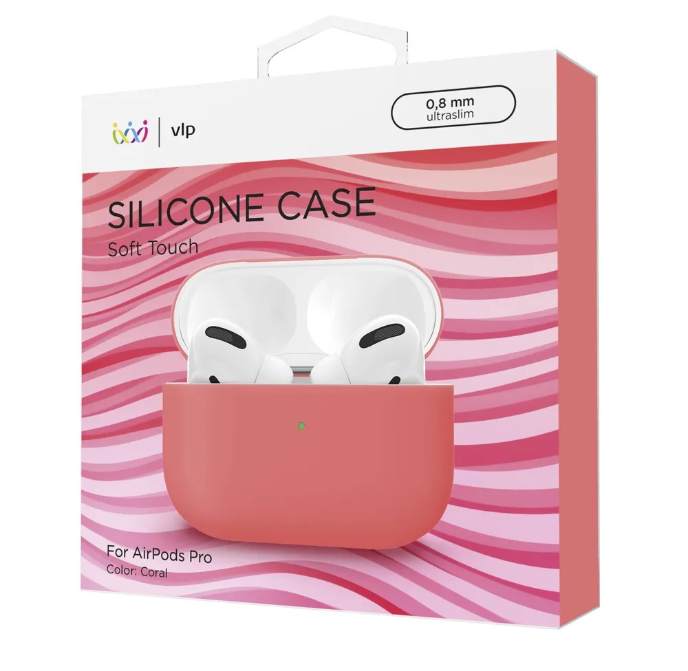 На фото изображено Чехол силиконовый VLP Soft Touch для AirPods 3, коралловый