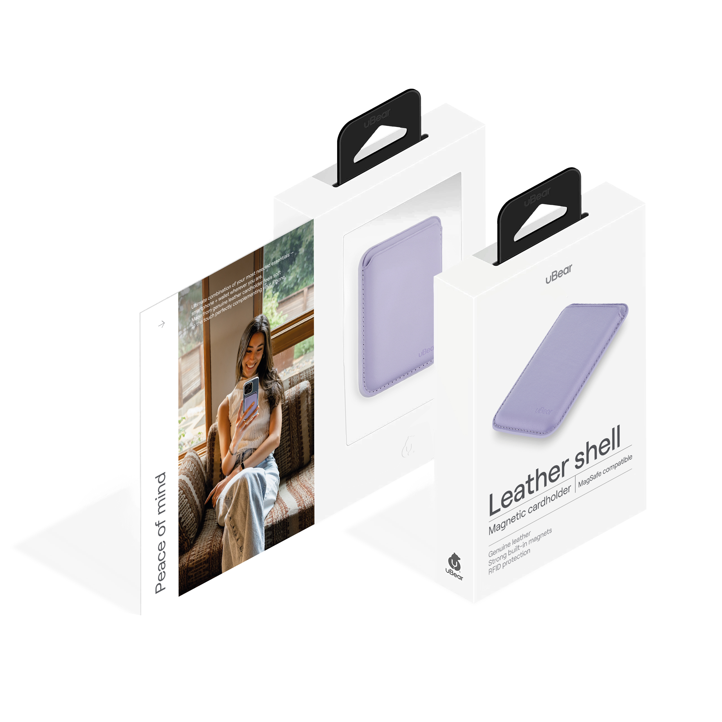 На фото изображено Магнитный кардхолдер uBear Leather Shell, фиолетовый