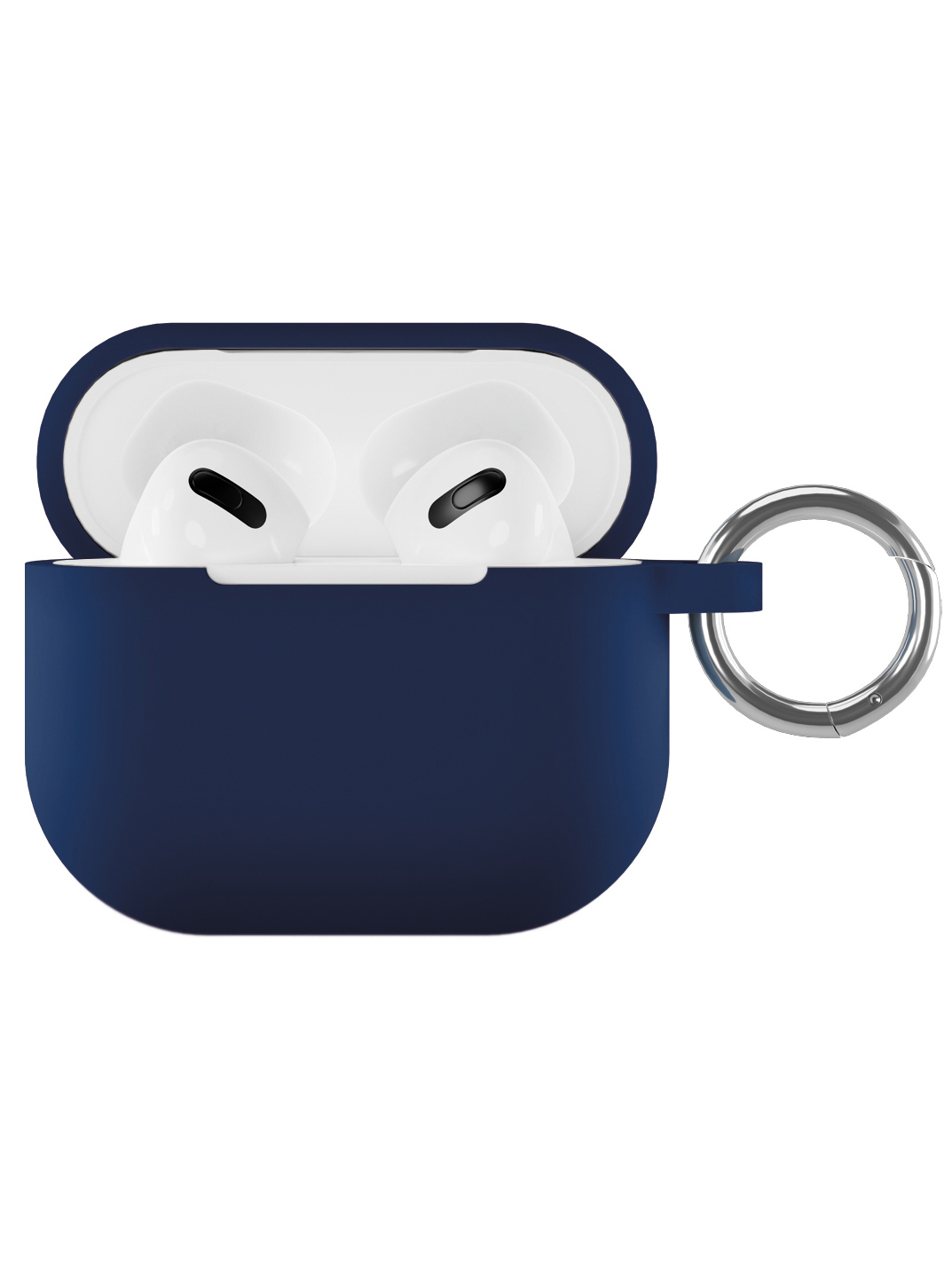 На фото изображено Чехол силиконовый VLP Soft Touch, с кольцом, для AirPods 3, темно-синий