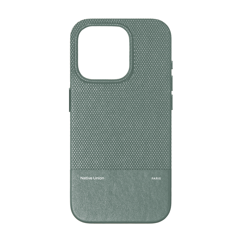 На фото изображено Чехол Native Union (RE)Classic Case MagSafe для iPhone 16 Pro, зеленый сланец