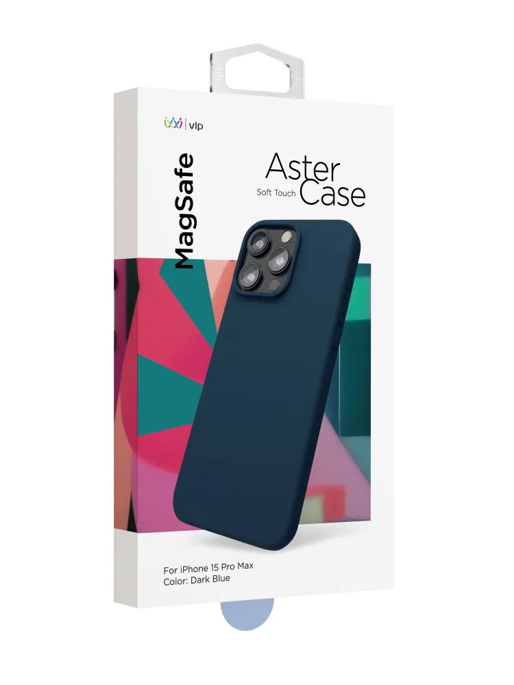 На фото изображено Чехол защитный VLP Aster Case с MagSafe для iPhone 15 Pro Max, темно-синий