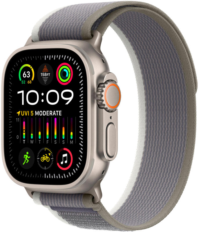Apple Watch Ultra 2 GPS + Cellular, 49 мм, корпус из титана, ремешок Trail цвет Зелено/серый, S/M