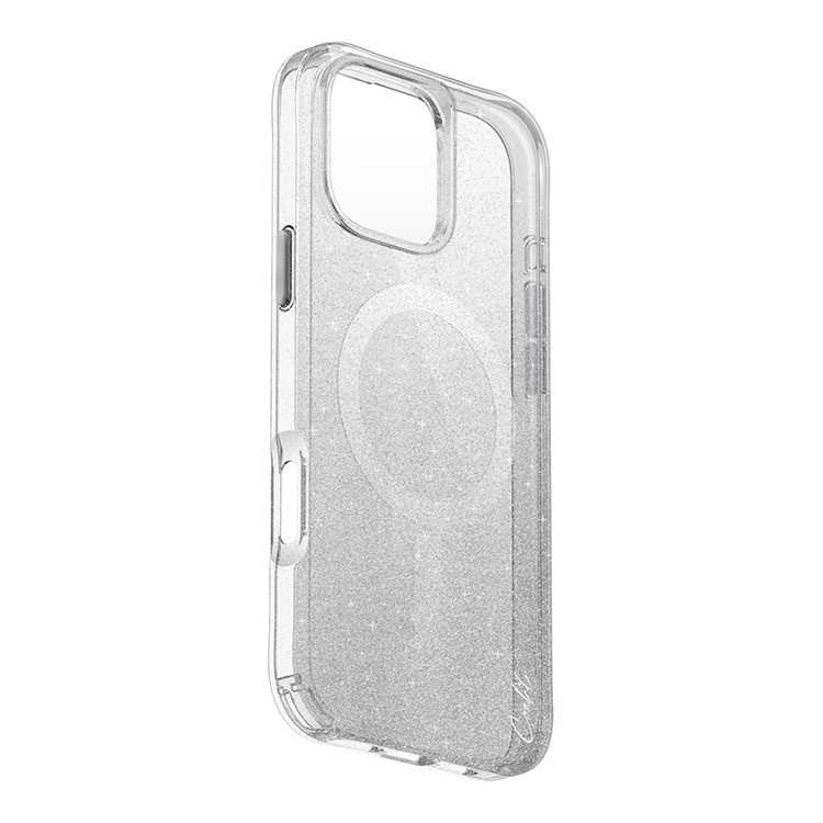 На фото изображено Чехол Uniq для iPhone 14 COEHL Lumino Sparkling (MagSafe), серебристый