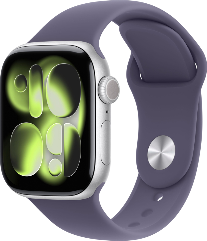 Фото Apple Watch Series 11, 42 мм, корпус из алюминия цвета «Серебристый», спортивный ремешок, размер S/M На фото изображено Apple Watch Series 11, 42 мм, корпус из алюминия цвета «Серебристый», спортивный ремешок, размер S/M