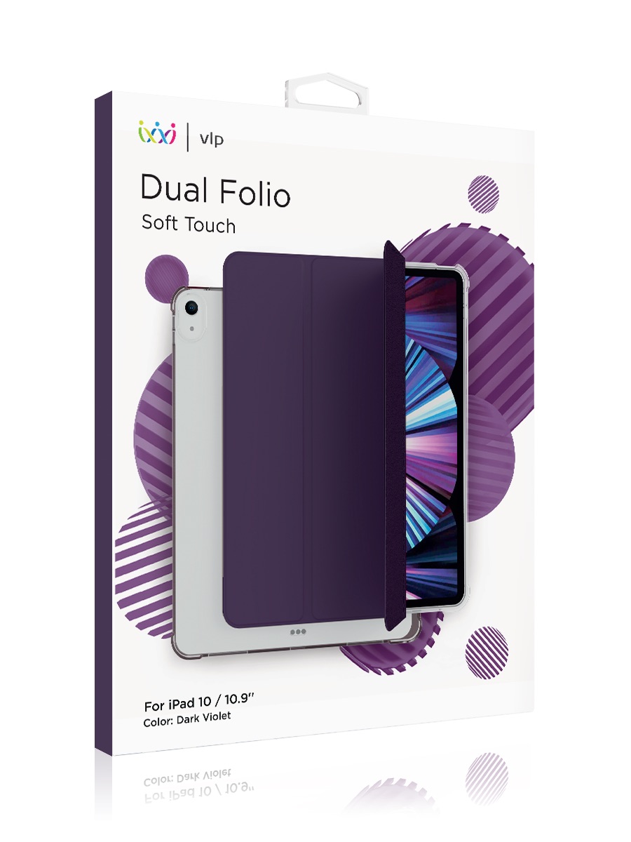 На фото изображено Чехол защитный VLP Dual Folio Case для iPad 10, темно-фиолетовый