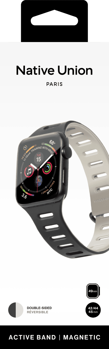 На фото изображено Ремешок Native Union для Apple Watch Magnetic 42/44/45/49мм,черный/серый