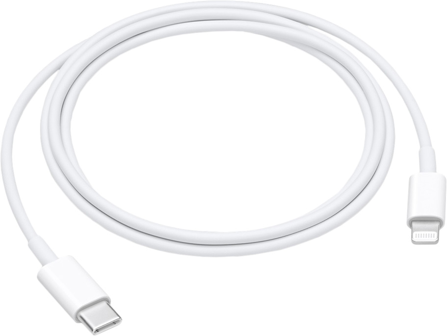 На фото изображено Кабель Apple USB-C/Lightning, 1м, белый