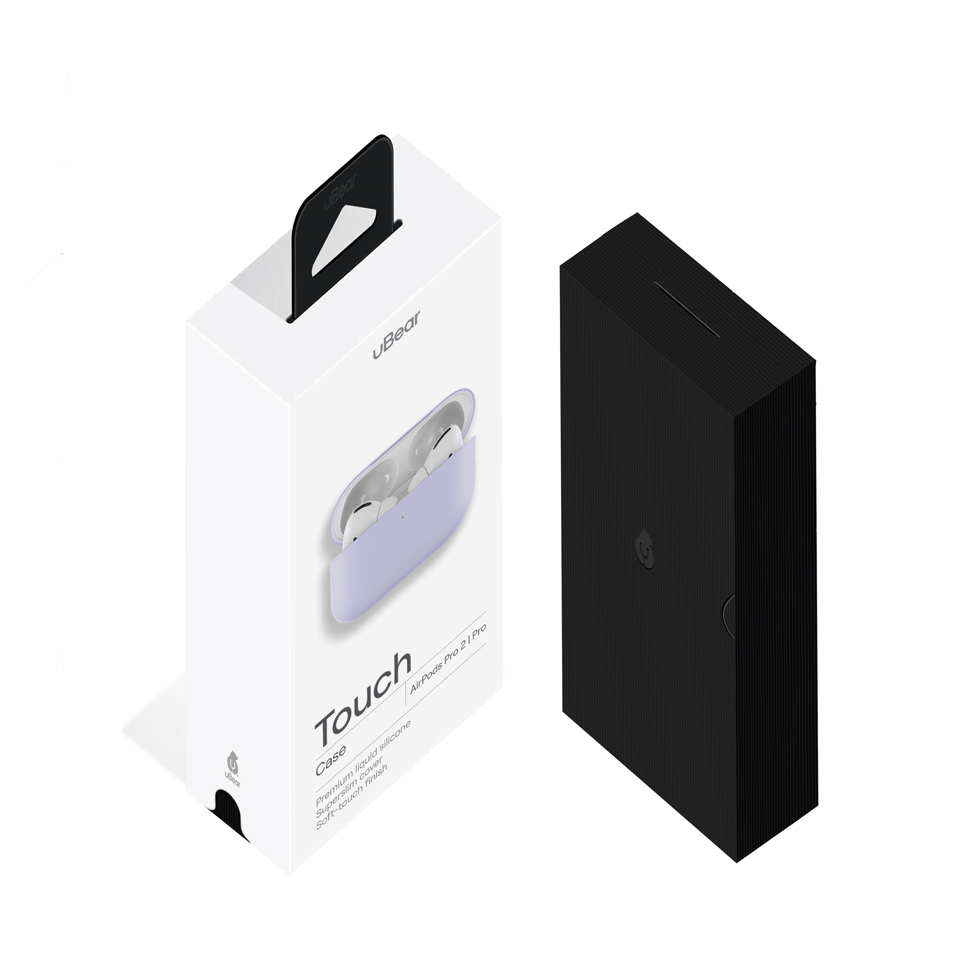 На фото изображено Ультратонкий силиконовый чехол uBear Touch Case AirPods Pro 2 / Pro, сиреневый