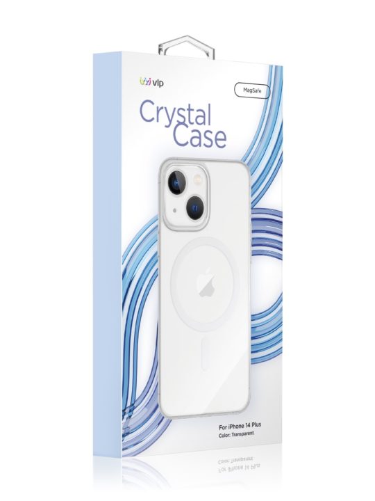 На фото изображено Чехол защитный VLP Crystal case с MagSafe для iPhone 14 Plus, прозрачный