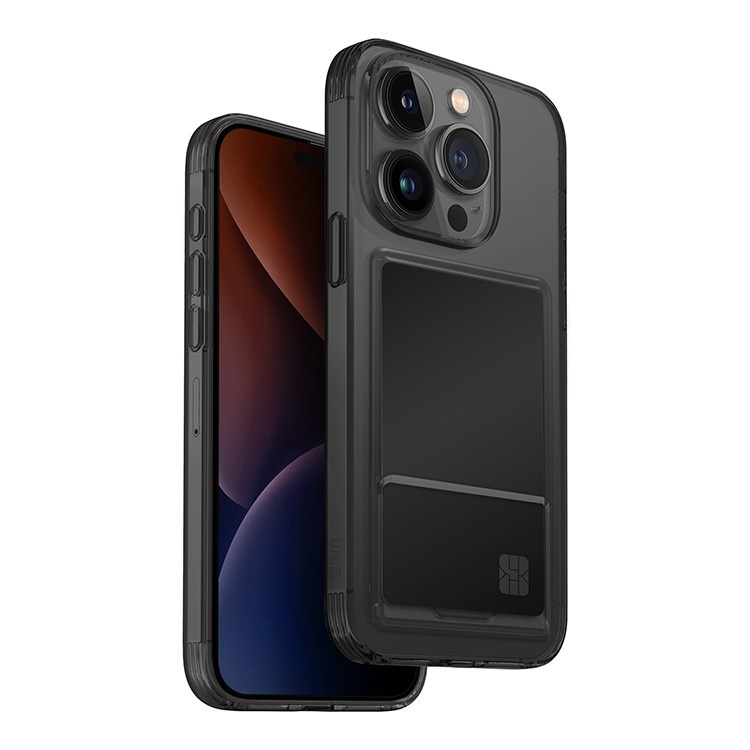 На фото изображено Фирменный чехол UNIQ Air Fender ID (Cardslot) для iPhone 15 Pro, тёмный