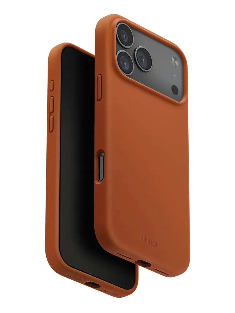 На фото изображено Чехол Uniq Lino MagSafe для iPhone 17 Pro Max, оранжевый