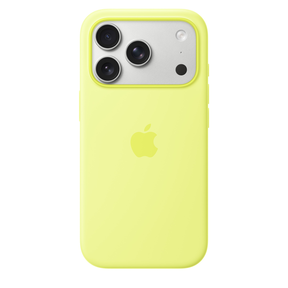 На фото изображено Чехол защитный Apple Silicone Case with MagSafe для iPhone 17 Pro, жёлтый
