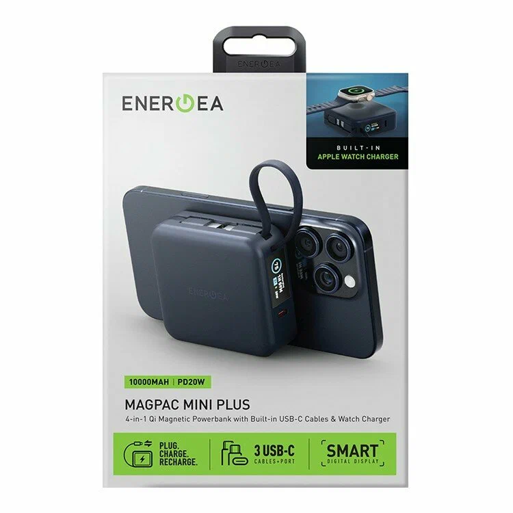 На фото изображено Внешний аккумулятор Energea MagPac Mini Plus 10000 mAh, синий