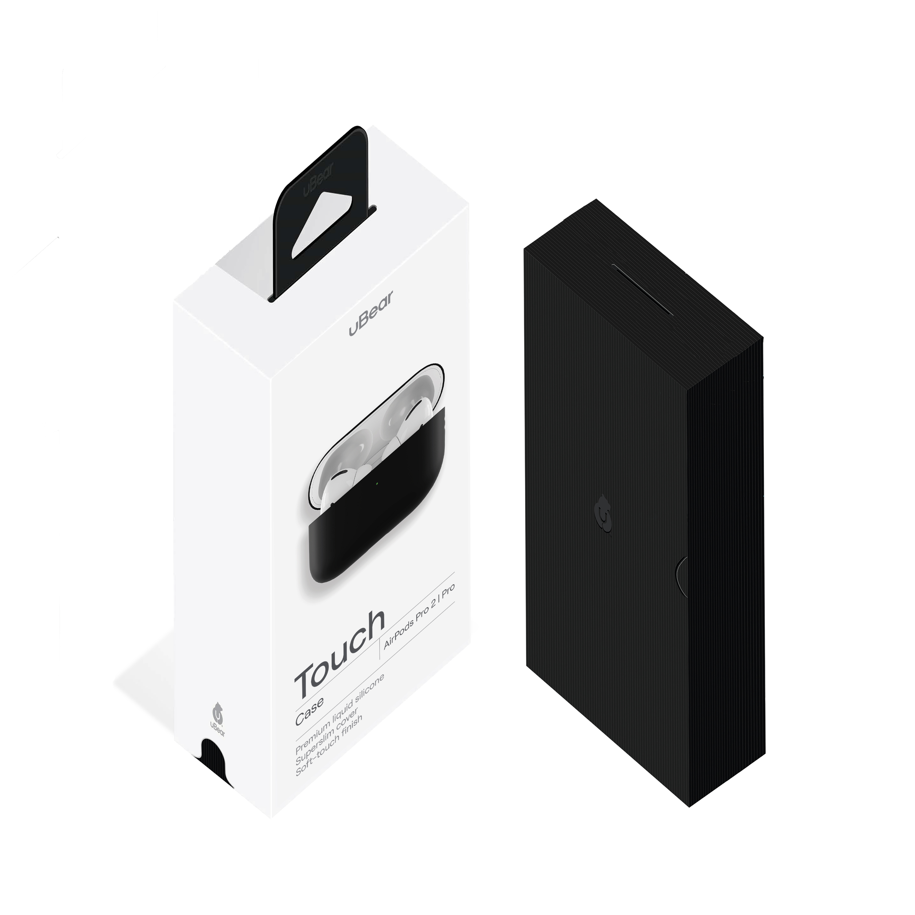 На фото изображено Ультратонкий силиконовый чехол uBear Touch Case AirPods Pro 2 / Pro, чёрный