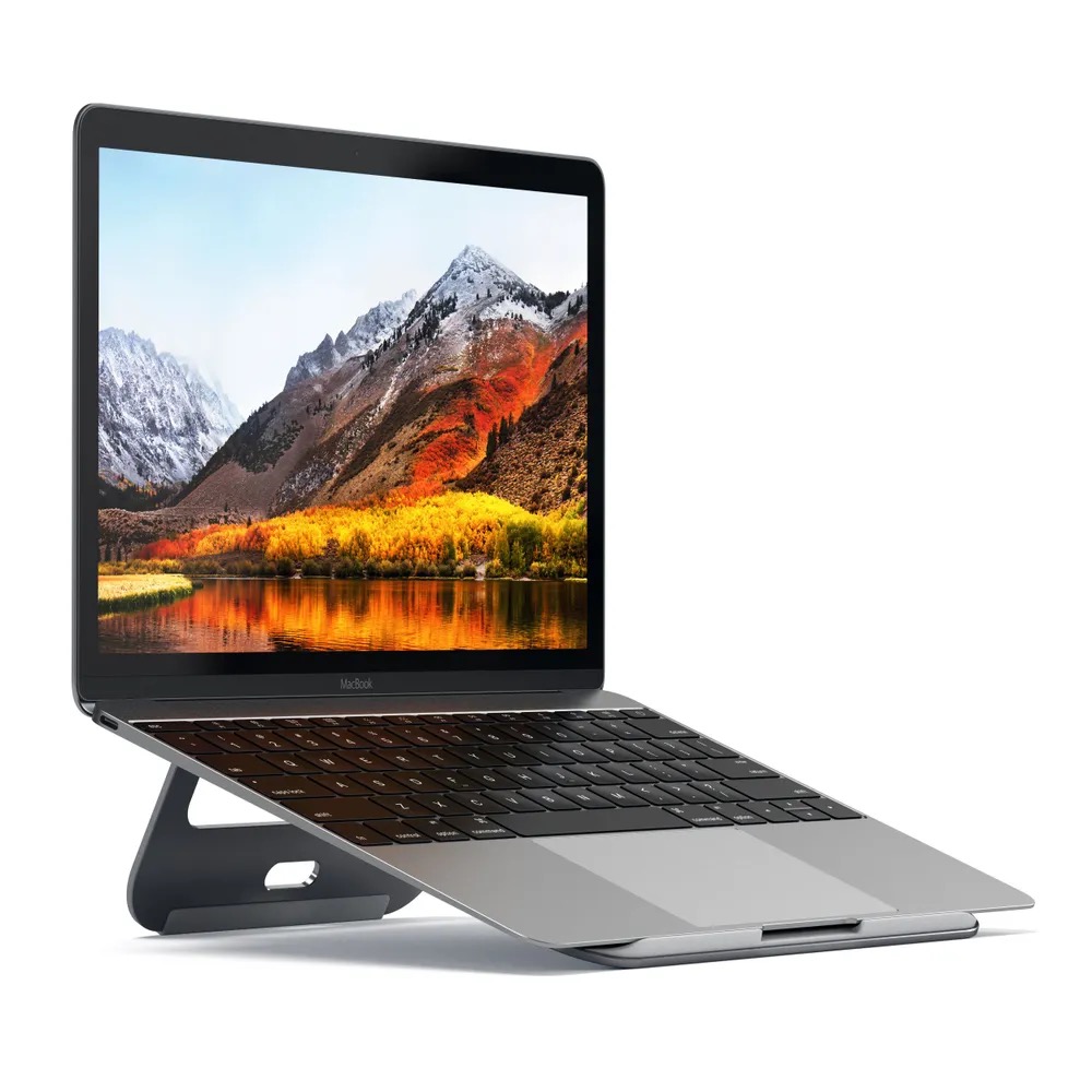 На фото изображено Подставка Satechi Aluminum Portable & Adjustable Laptop Stand для MacBook, серый космос