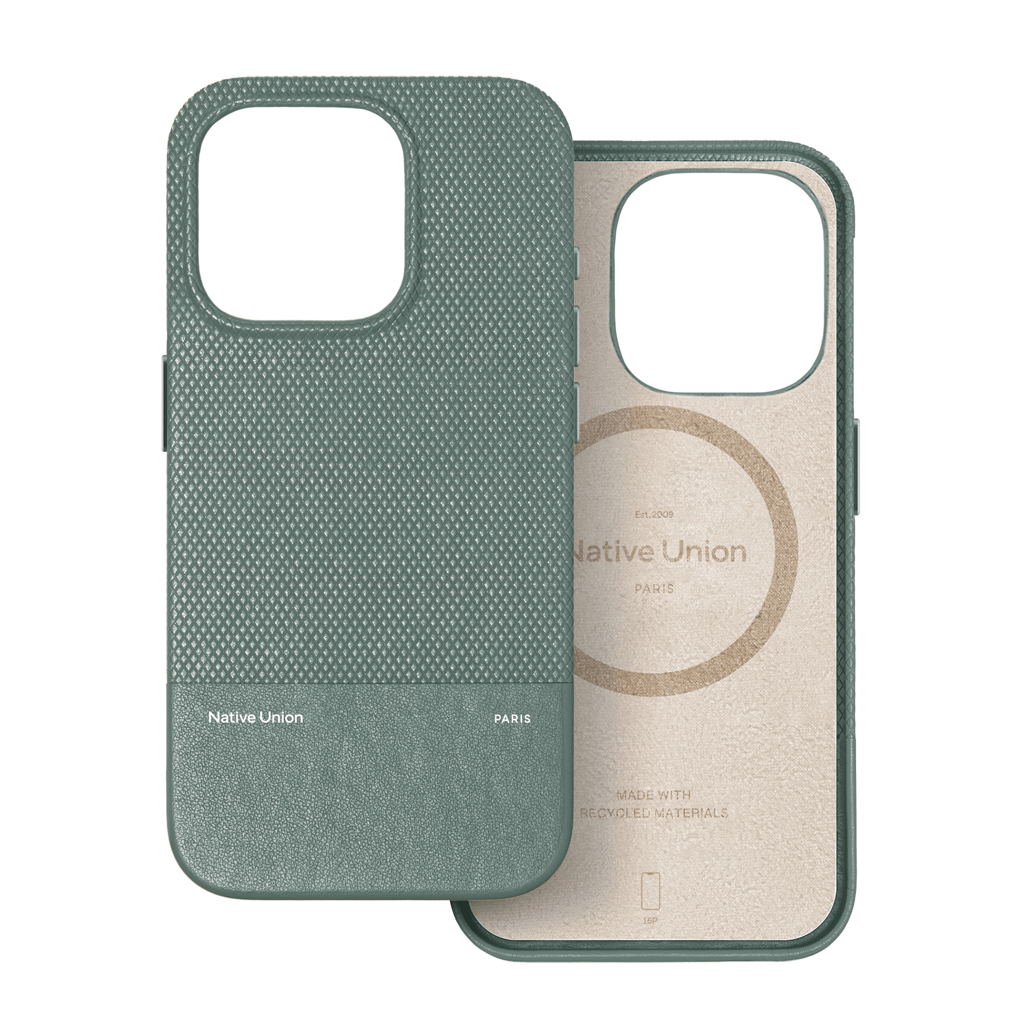 На фото изображено Чехол Native Union (RE)Classic Case MagSafe для iPhone 16 Pro, зеленый сланец