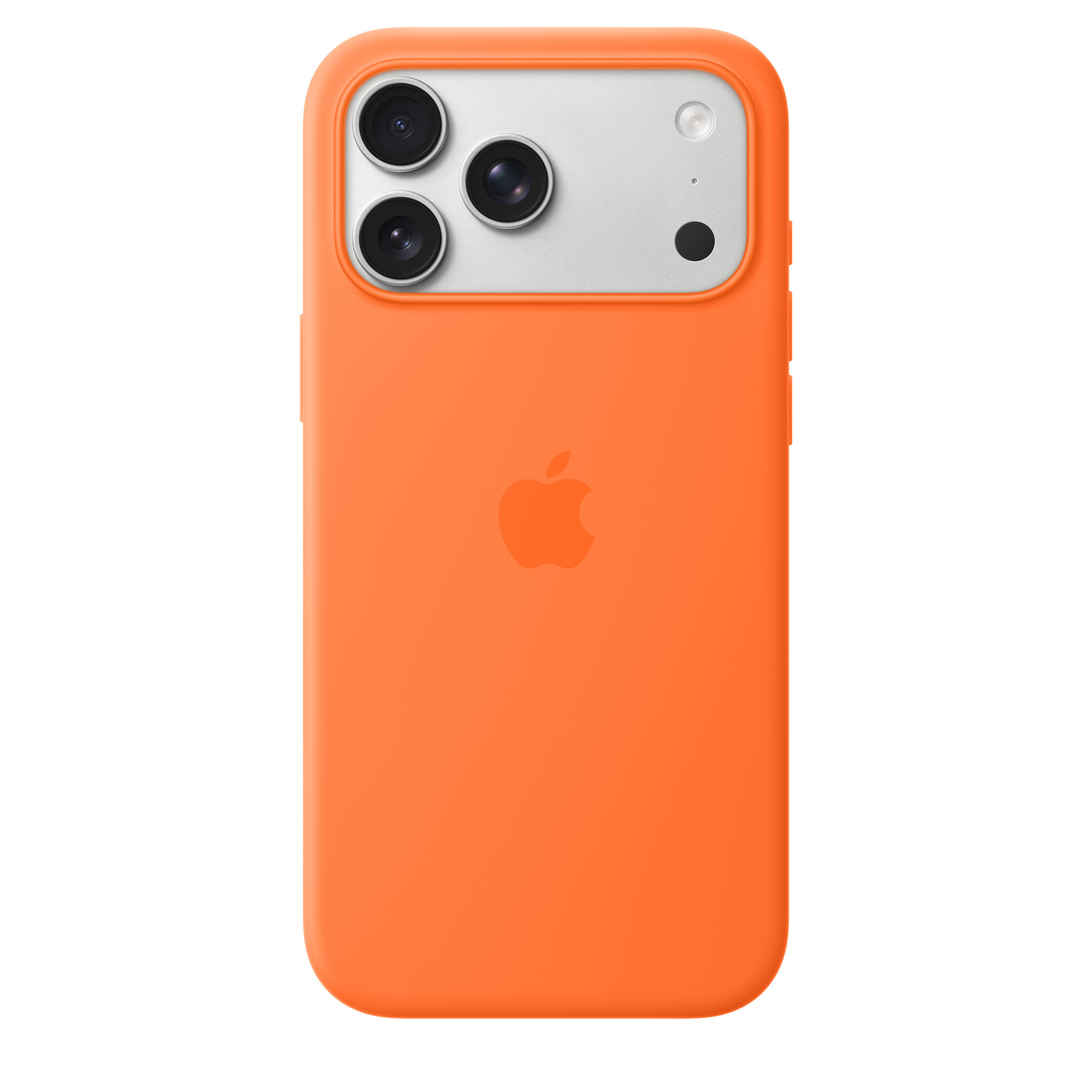 На фото изображено Чехол защитный Apple Silicone Case with MagSafe для iPhone 17 Pro Max, оранжевый