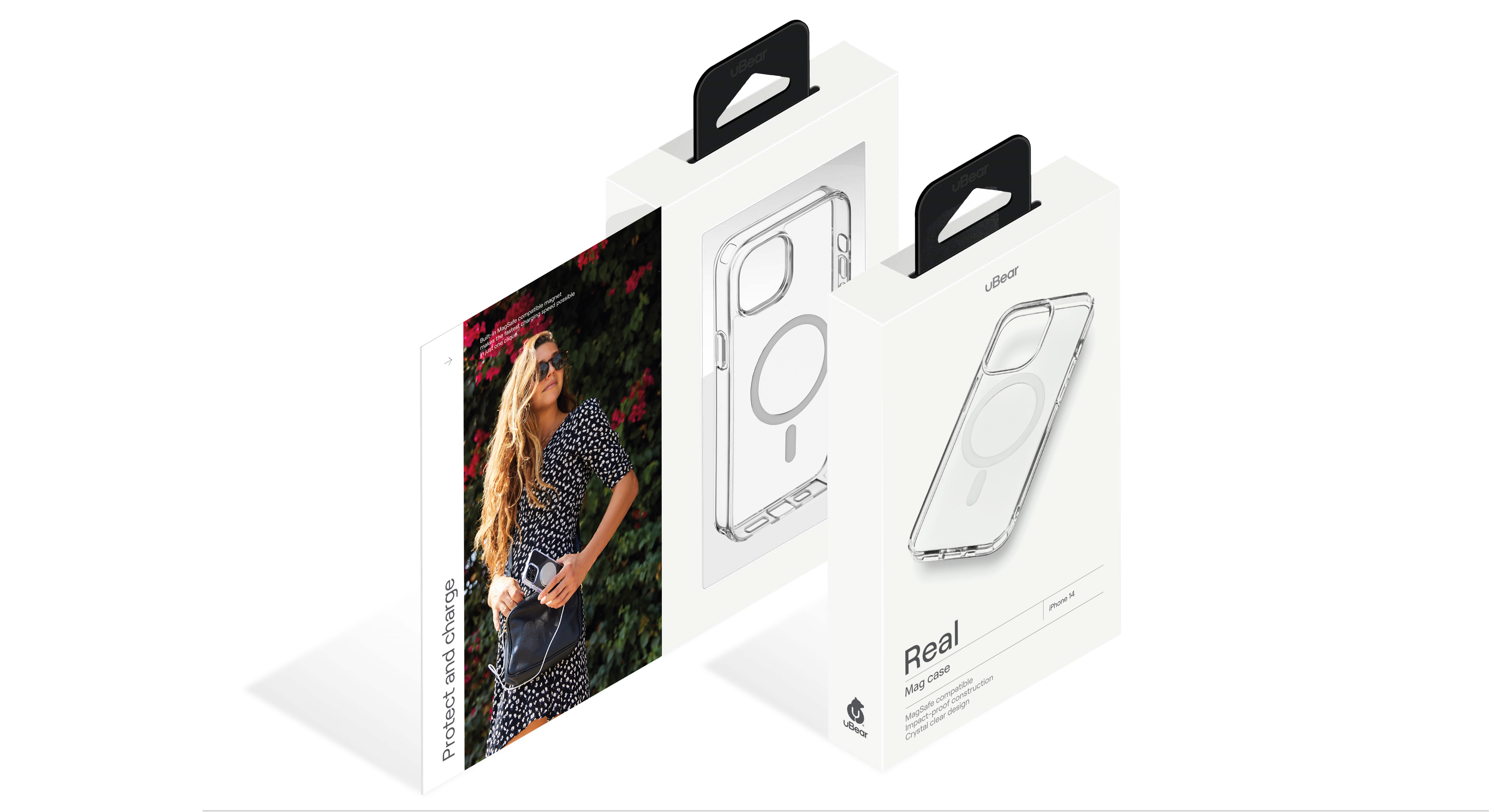 На фото изображено Чехол защитный uBear Real Mag Case для iPhone 14, усиленный, прозрачный