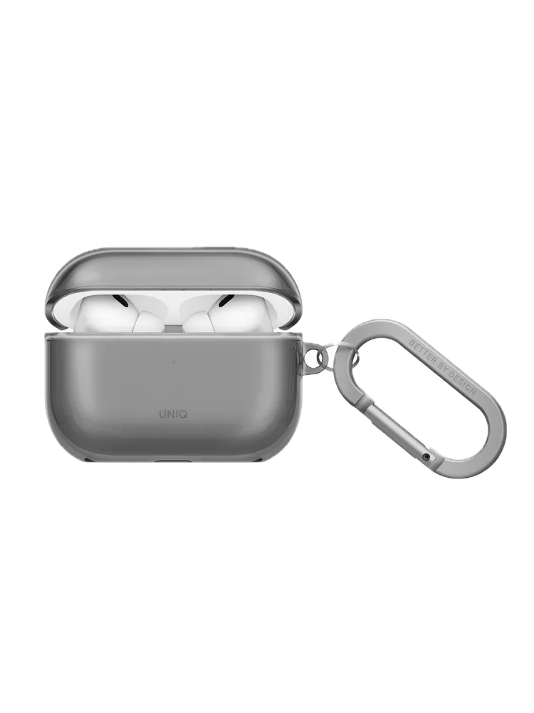 На фото изображено Чехол Uniq Glase TPU для AirPods Pro 3, Glossy Smoke