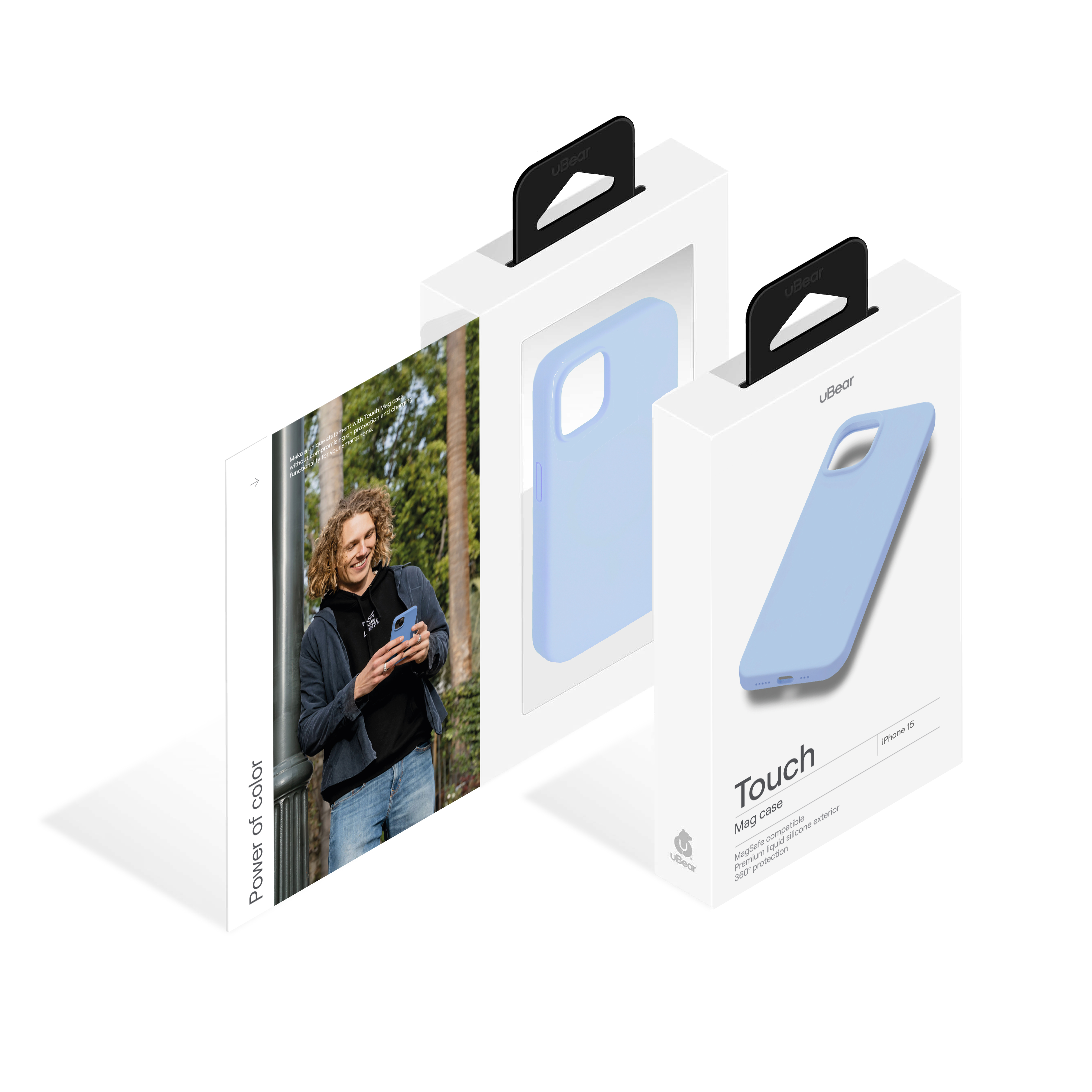 На фото изображено Чехол защитный uBear Touch Mag Case для iPhone 15, голубой