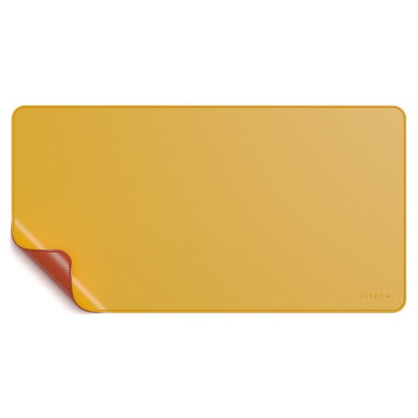 На фото изображено Коврик Satechi Dual Side ECO-Leather Deskmate, желтый/оранжевый