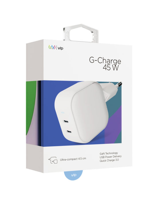 Сетевое зарядное устройство VLP G-Charge 45 Вт USB-C+USB-С, белый