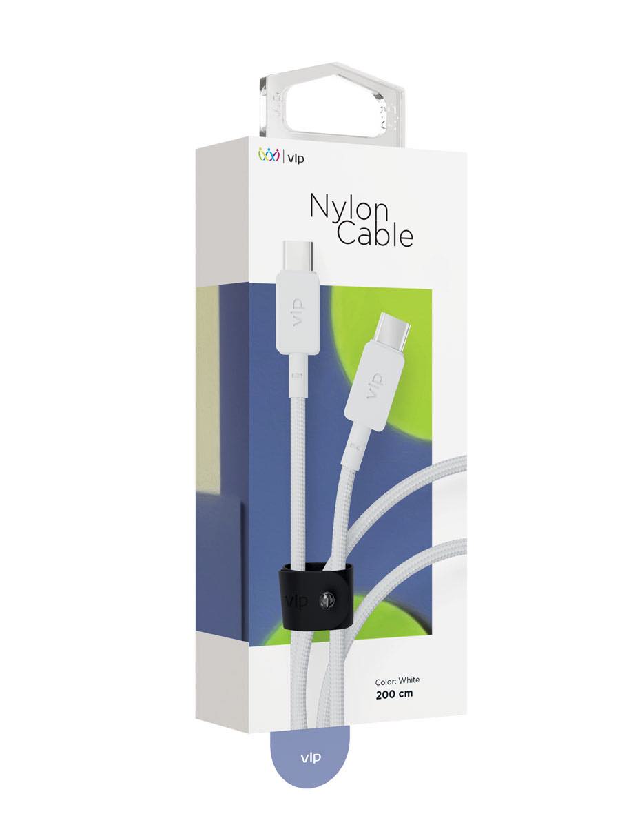 На фото изображено Кабель VLP Nylon Cable USB/C-USB/C, 100 Вт, 2м, белый