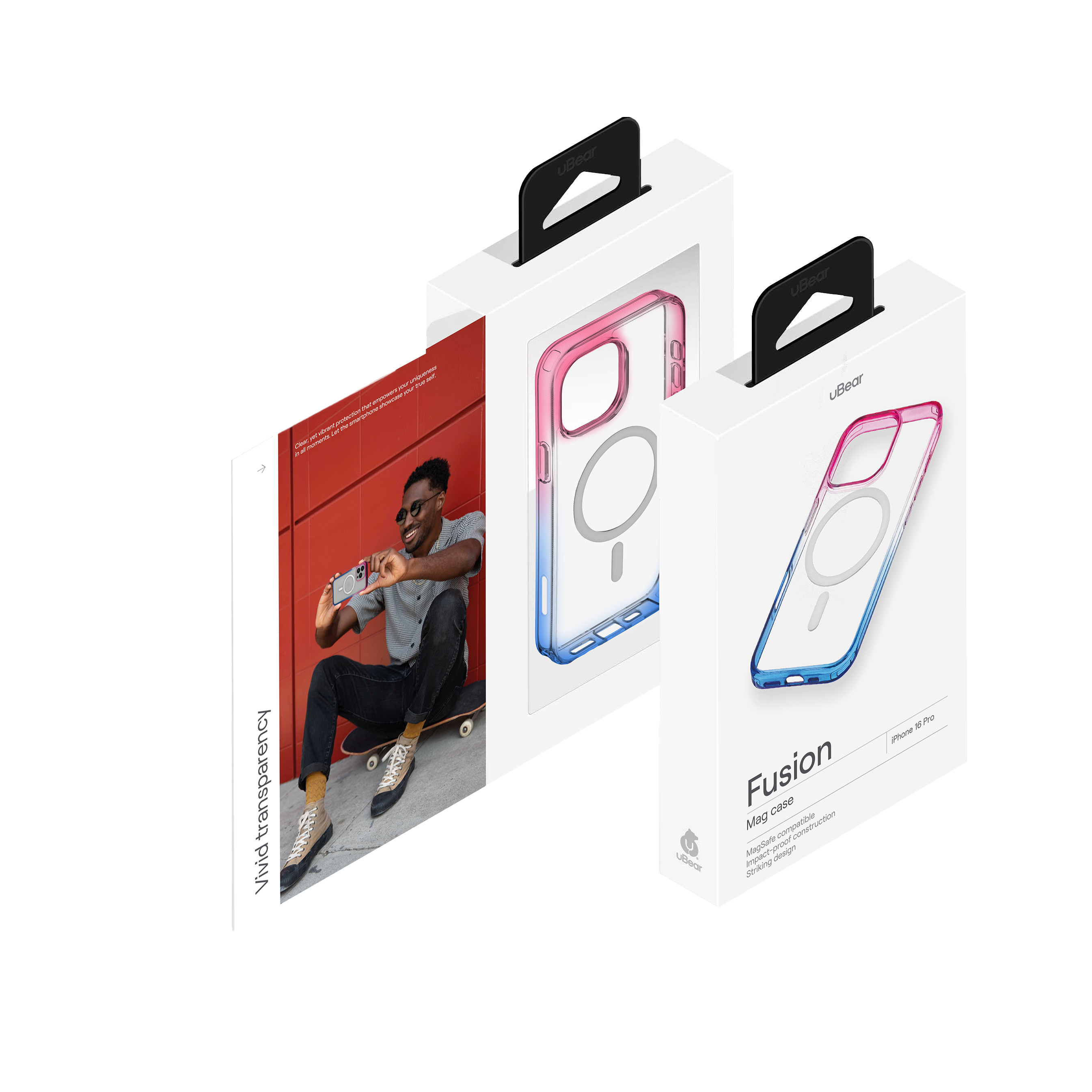 На фото изображено Чехол защитный uBear Fusion Mag Case для iPhone 16 Pro, сине-розовый