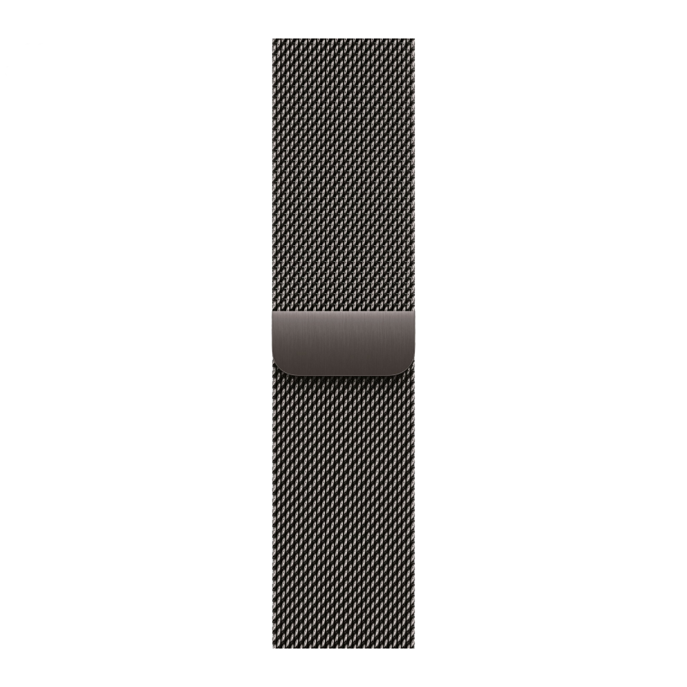 На фото изображено Apple Watch Series 11, 46 мм, корпус из титана цвета «серый», ремешок Milanese серого цвета, размер M/L