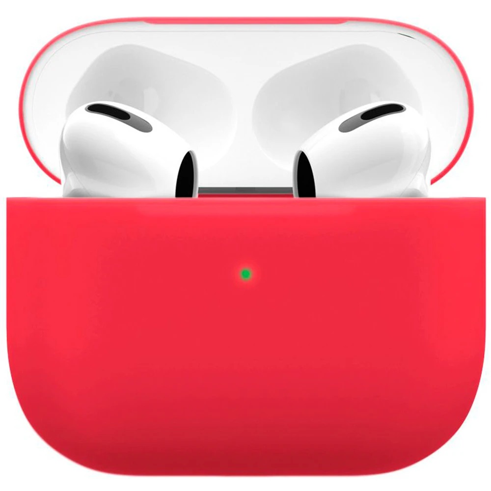 На фото изображено Чехол силиконовый VLP Soft Touch для AirPods 3, красный