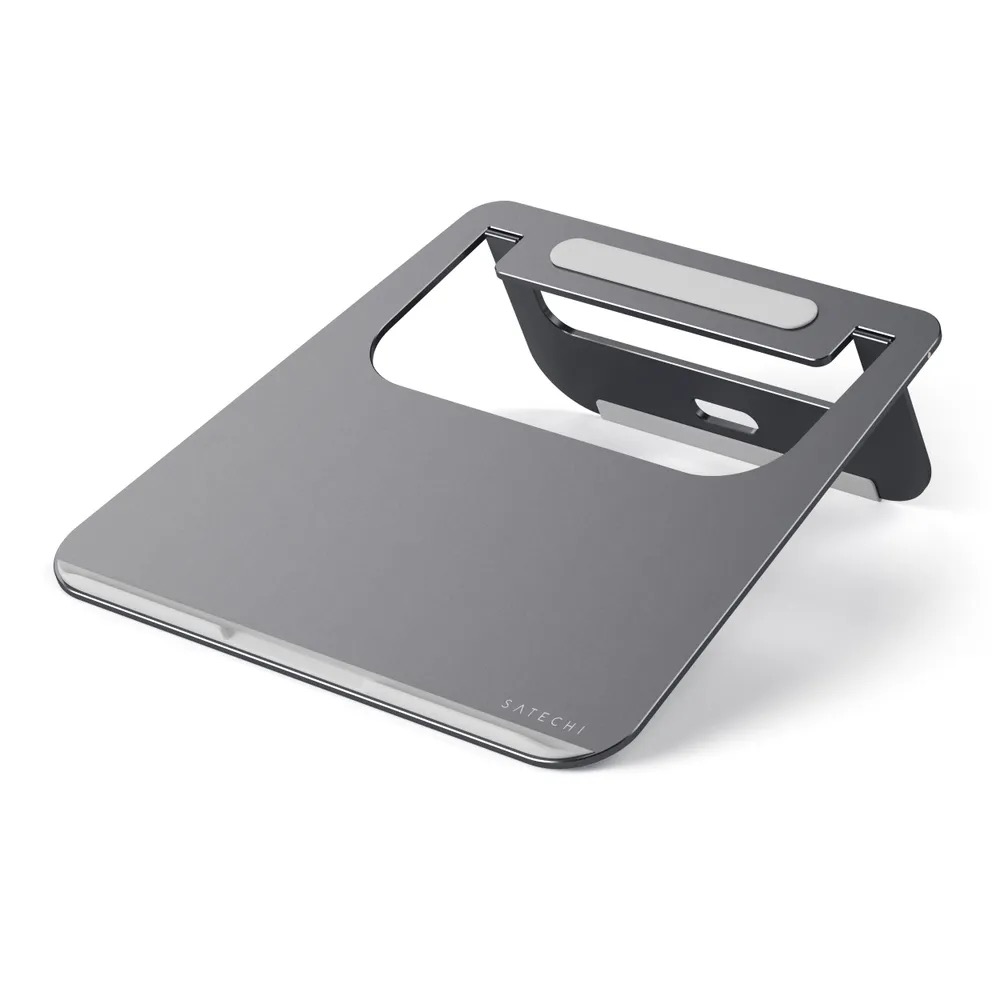 На фото изображено Подставка Satechi Aluminum Portable & Adjustable Laptop Stand для MacBook, серый космос
