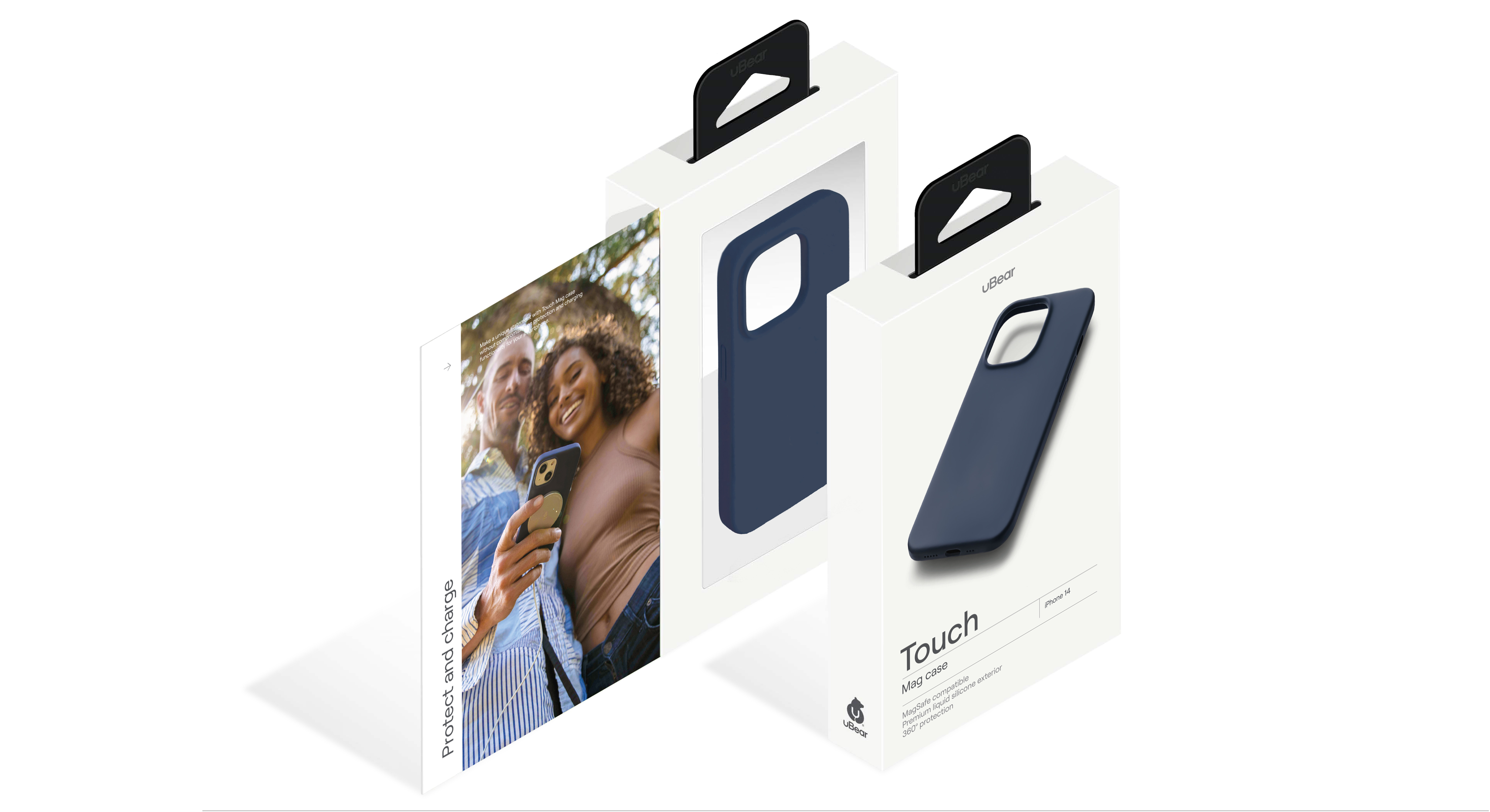 На фото изображено Чехол защитный uBear Touch Mag Case для iPhone 14, тёмно-синий